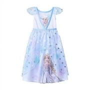 Disney Frozen Queen Elsa Light Blue Snowflake Tulle Toddler Girl Nightgown, Gown (Size 4T)